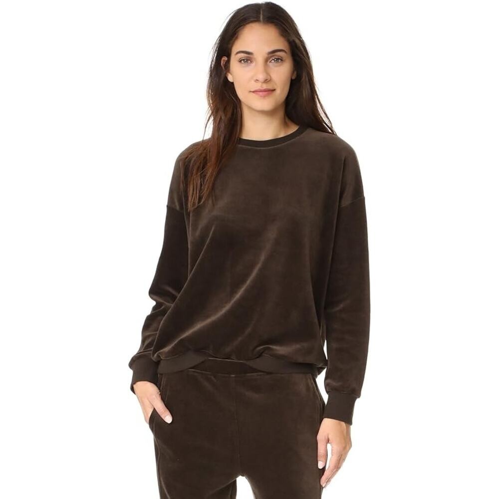 VINCE Cotton Velour Sweatshirt Women XS Brown Pullover Crewneck Long Sleeve